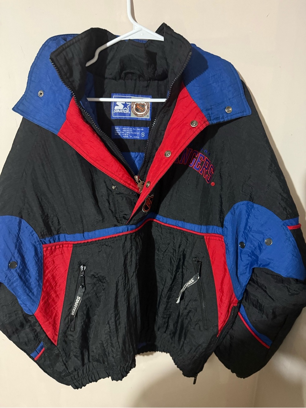 Black Bomber Jacket with Blue & Red Trim - New York Rangers Style - Picture 4 of 16